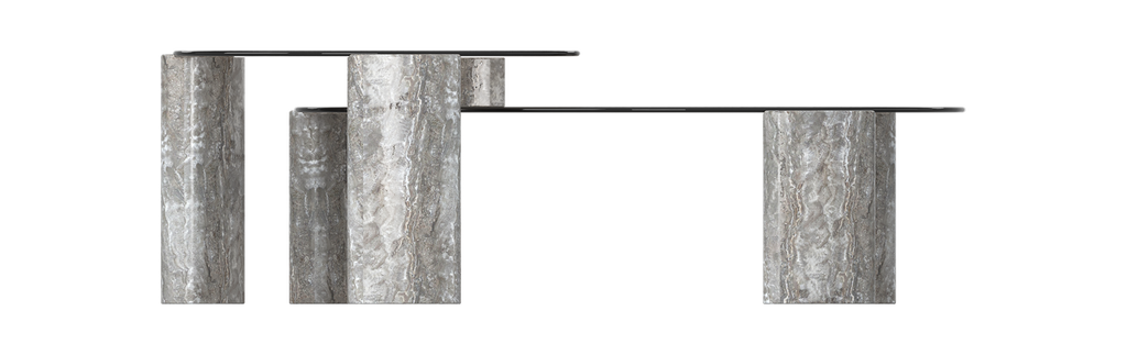 Montpellier Nesting Table - Silver Travertine & Glass