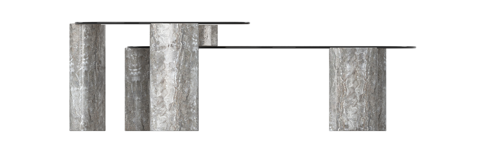 Montpellier Nesting Table - Silver Travertine & Glass