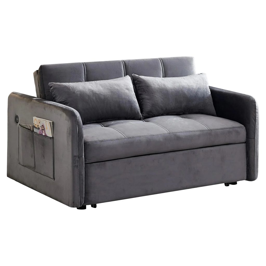 Matilda Velvet Fabric Pull Out Sofa Bed, 2 Seater / Double, Grey