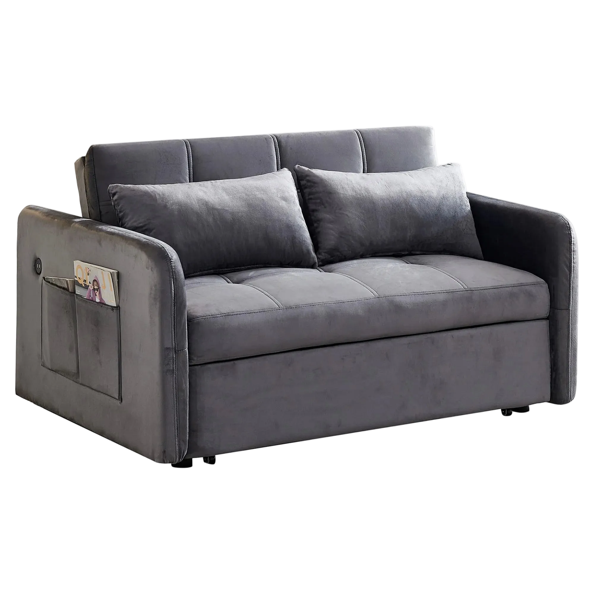 Matilda Velvet Fabric Pull Out Sofa Bed, 2 Seater / Double, Grey