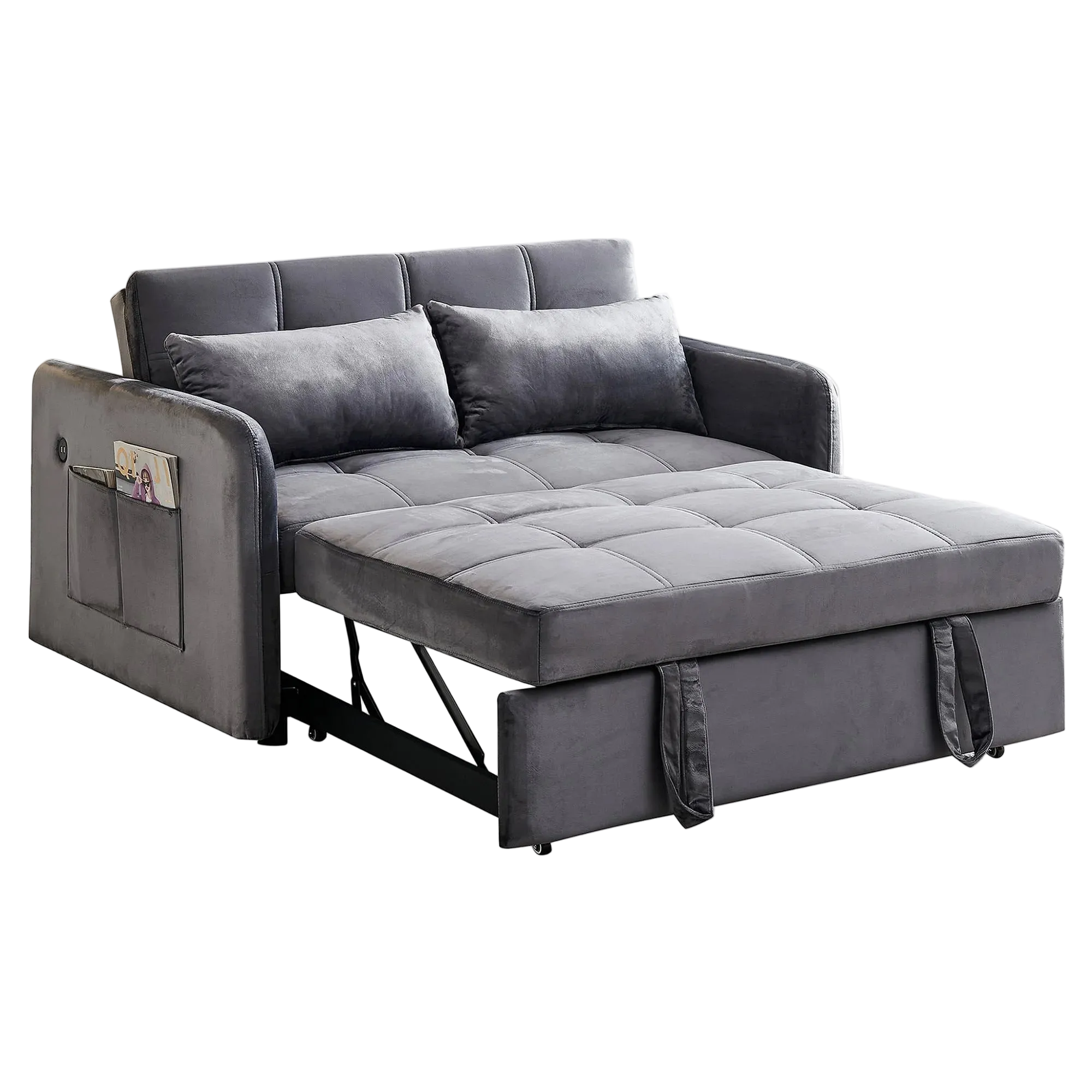 Matilda Velvet Fabric Pull Out Sofa Bed, 2 Seater / Double, Grey