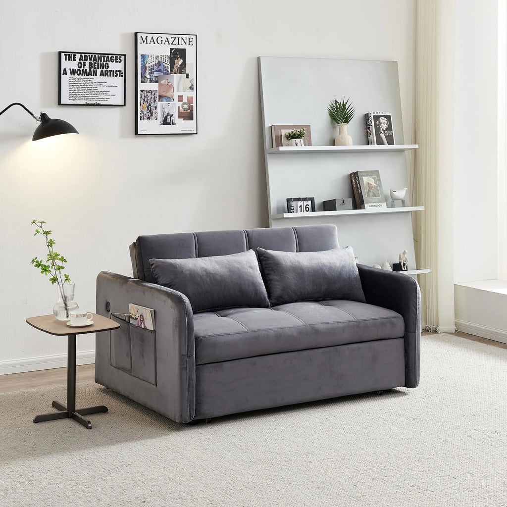 Matilda Velvet Fabric Pull Out Sofa Bed, 2 Seater / Double, Grey