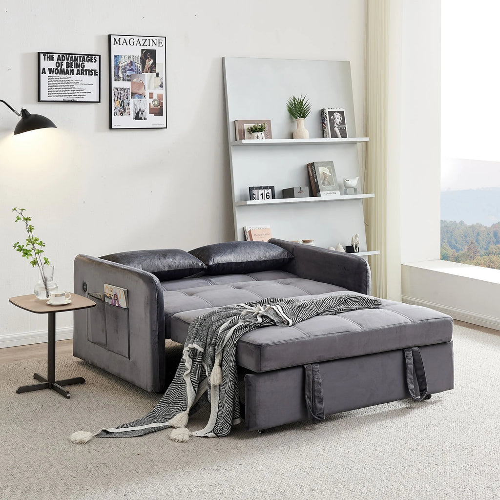 Matilda Velvet Fabric Pull Out Sofa Bed, 2 Seater / Double, Grey