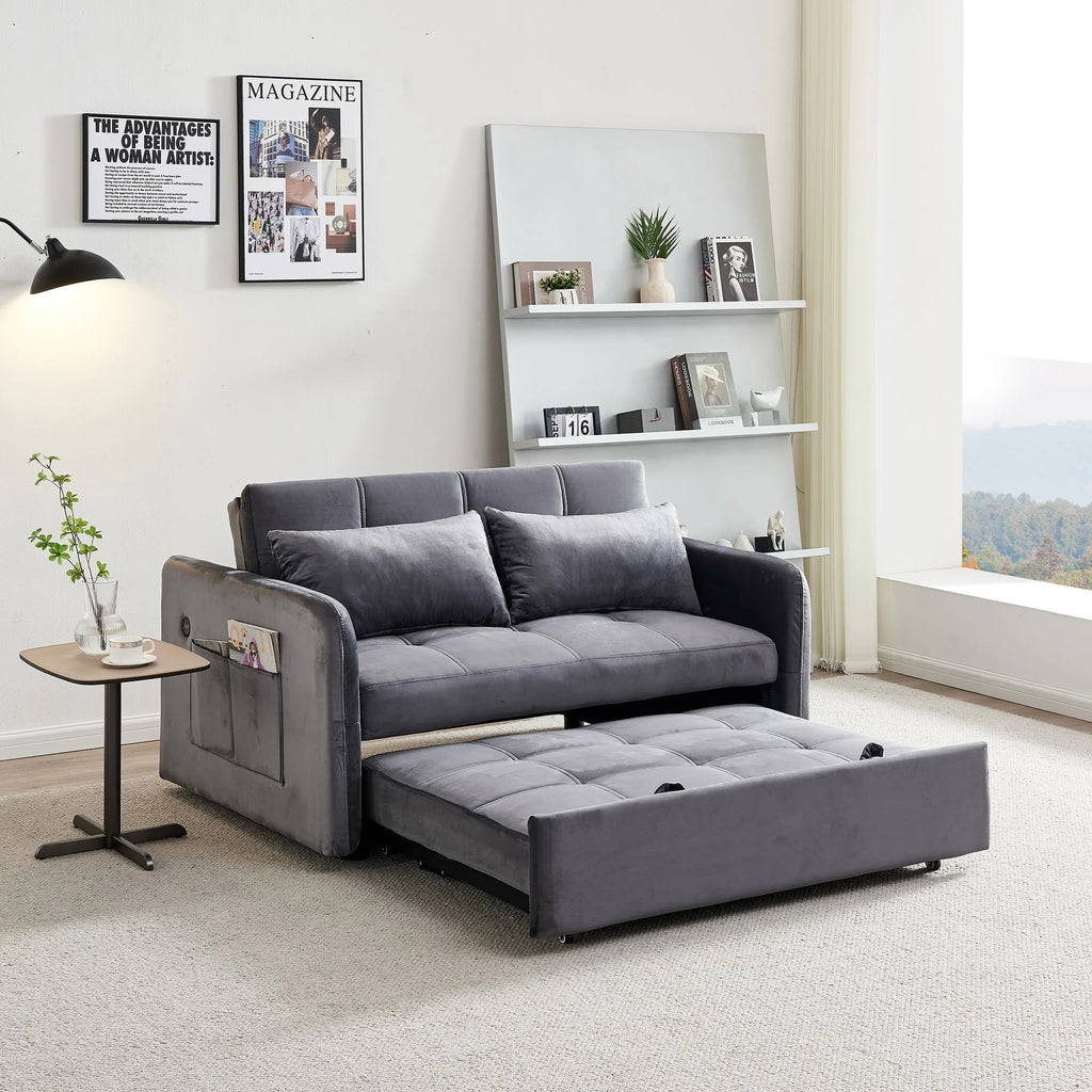 Matilda Velvet Fabric Pull Out Sofa Bed, 2 Seater / Double, Grey