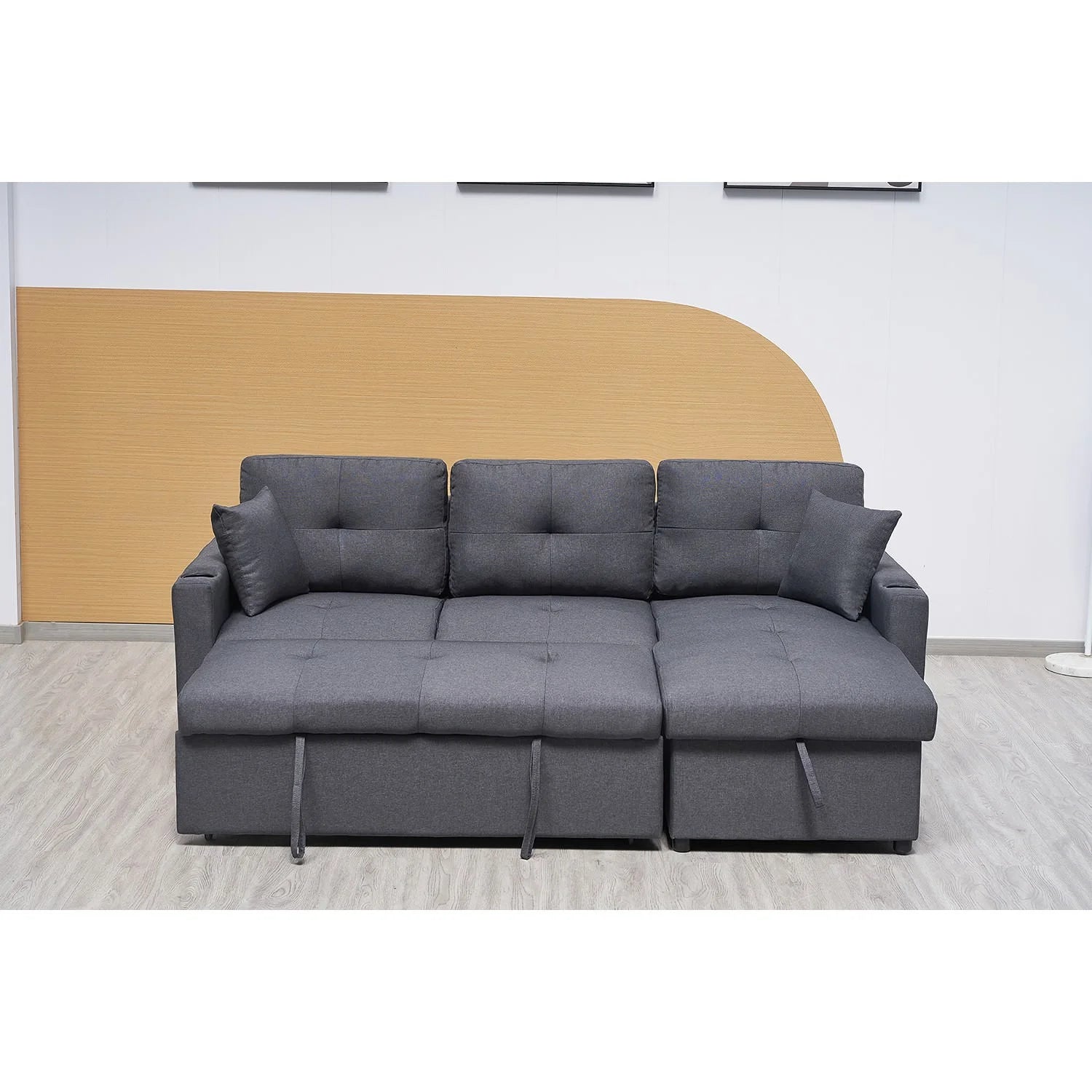 Elinea Fabric Pull Out Sofa Bed, 2 Seater with RHF Storage Chaise, Charcoal