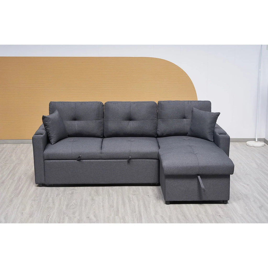 Elinea Fabric Pull Out Sofa Bed, 2 Seater with RHF Storage Chaise, Charcoal