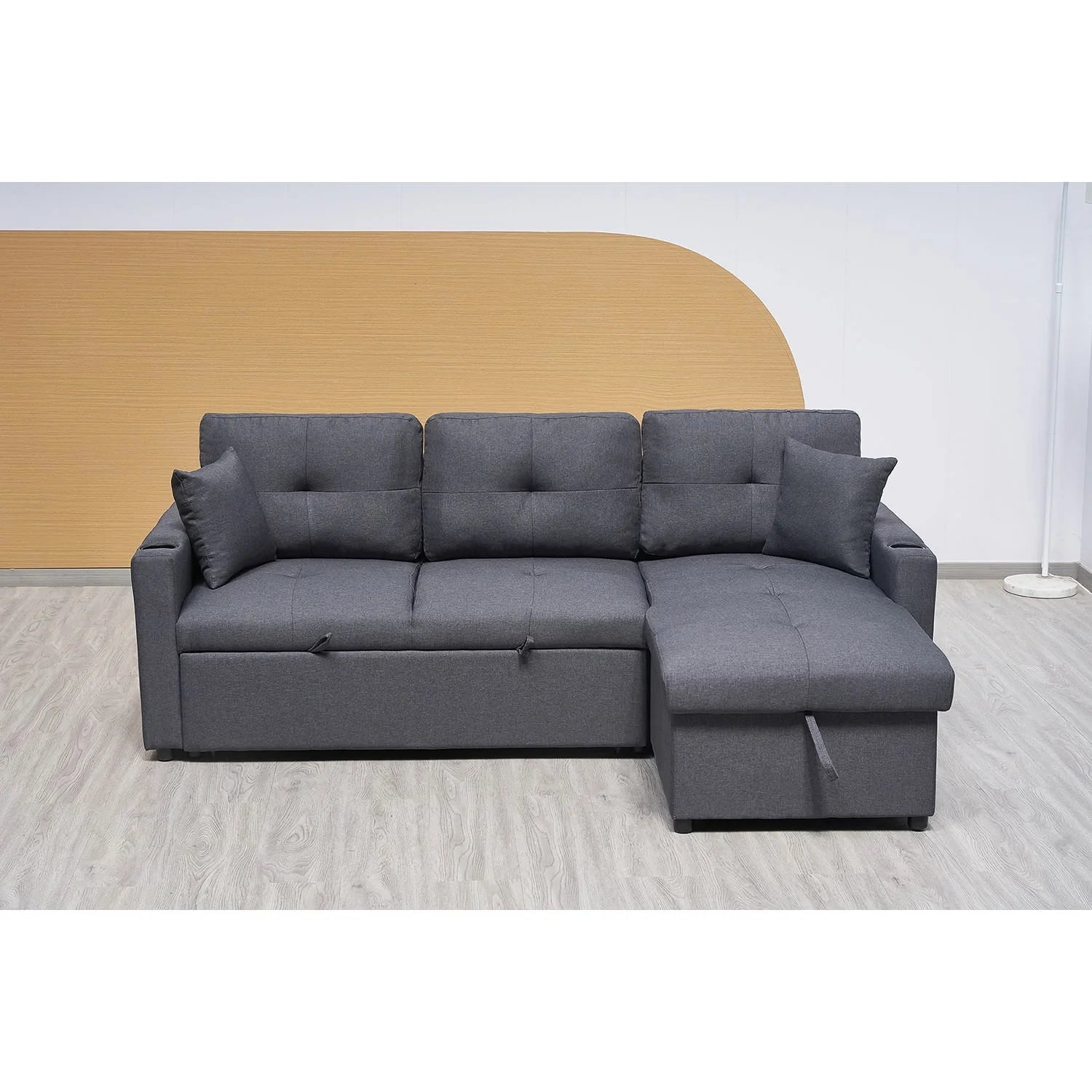 Elinea Fabric Pull Out Sofa Bed, 2 Seater with RHF Storage Chaise, Charcoal