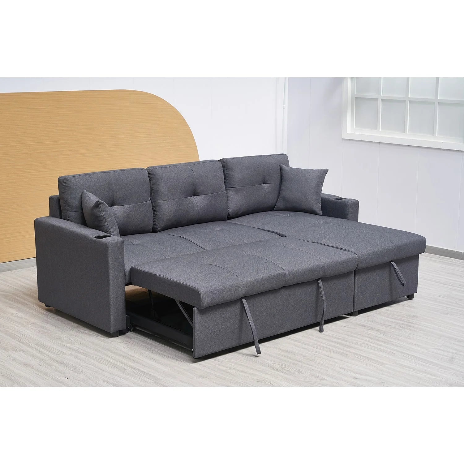 Elinea Fabric Pull Out Sofa Bed, 2 Seater with RHF Storage Chaise, Charcoal