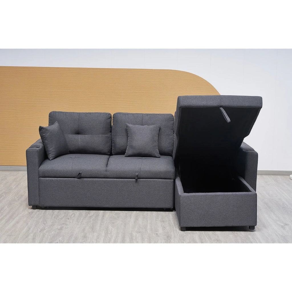 Elinea Fabric Pull Out Sofa Bed, 2 Seater with RHF Storage Chaise, Charcoal