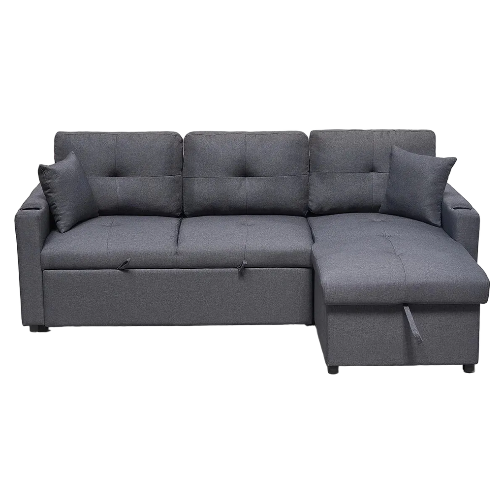 Elinea Fabric Pull Out Sofa Bed, 2 Seater with RHF Storage Chaise, Charcoal