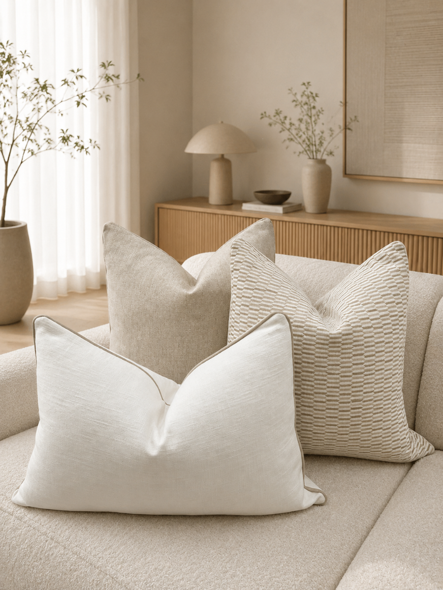 Mocha Check Cushion Feather Insert