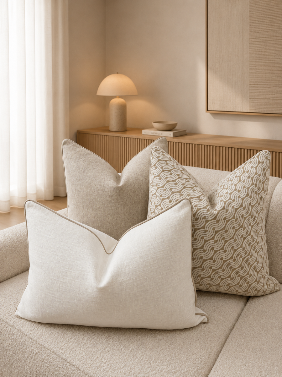Mocha Check Cushion Feather Insert
