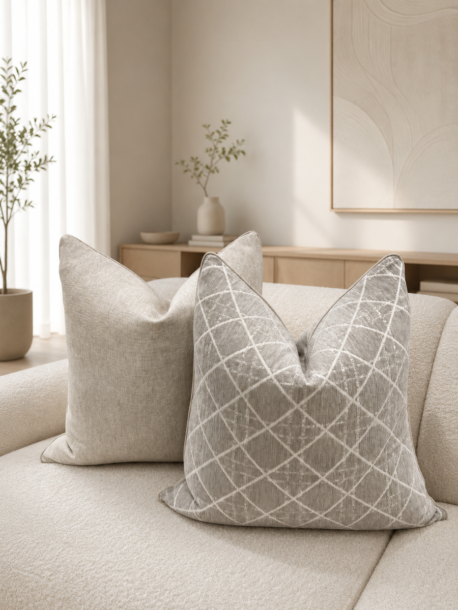 Mocha Check Cushion Feather Insert