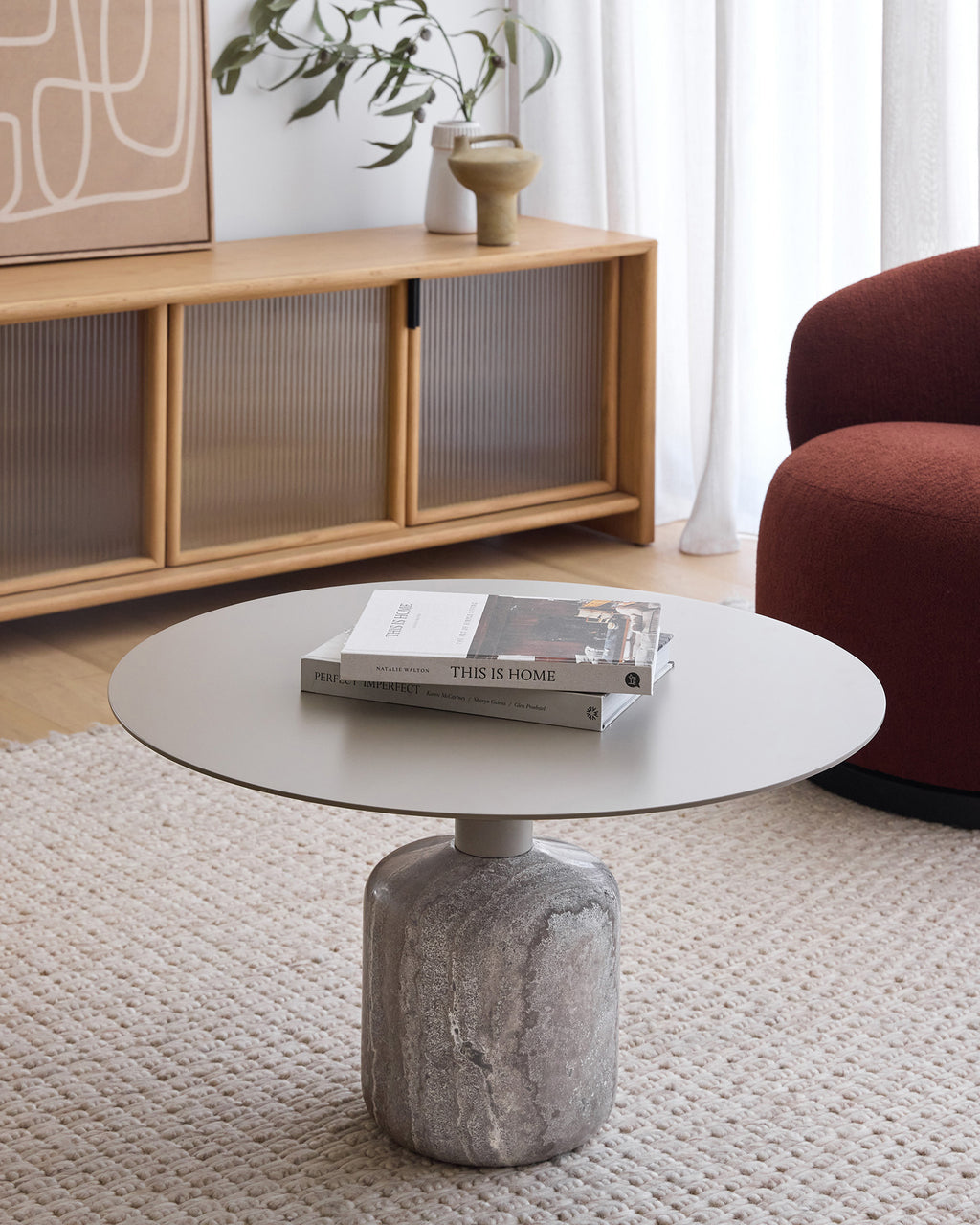 Marseille Coffee Table - Silver Travertine & Taupe Powder Coat