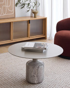 Marseille Coffee Table - Silver Travertine & Taupe Powder Coat