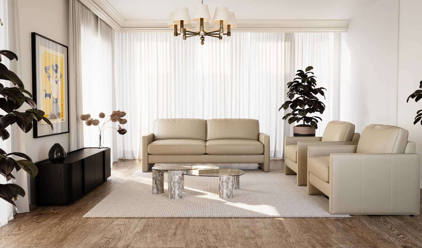 Montpellier Nesting Table - Silver Travertine & Glass