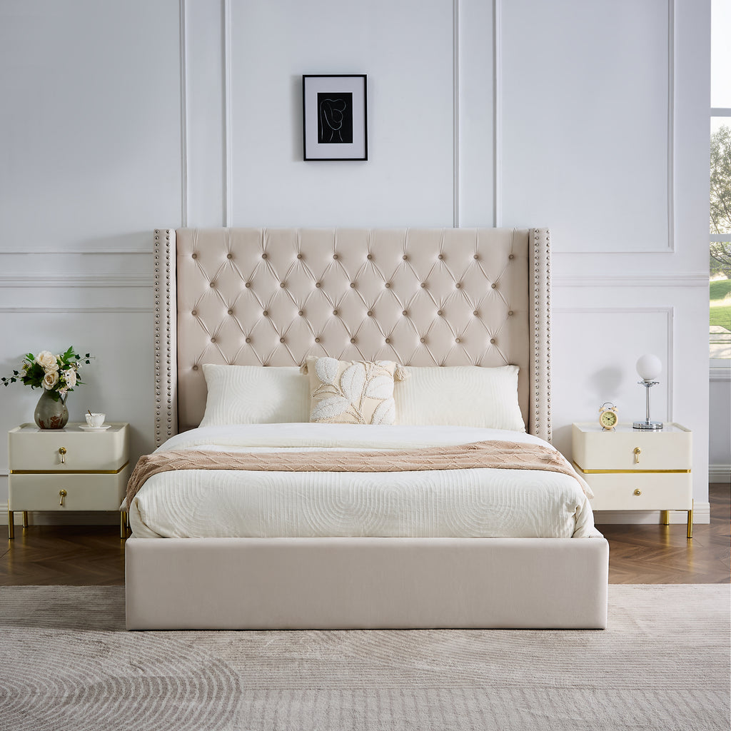 Cleo Fabric Gas-Lift Storage Bed, Cream