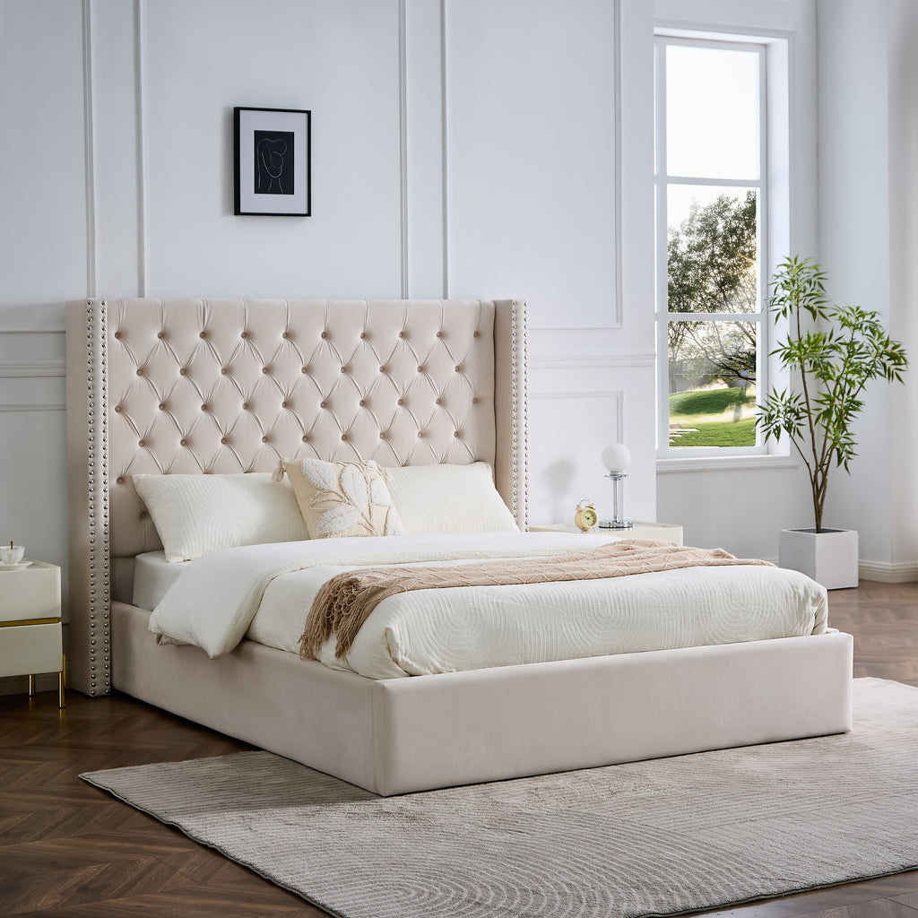 Cleo Fabric Gas-Lift Storage Bed, Cream