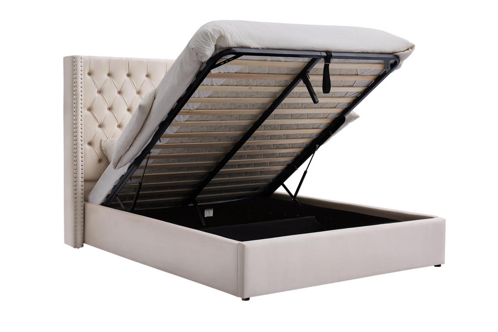 Cleo Fabric Gas-Lift Storage Bed, Cream