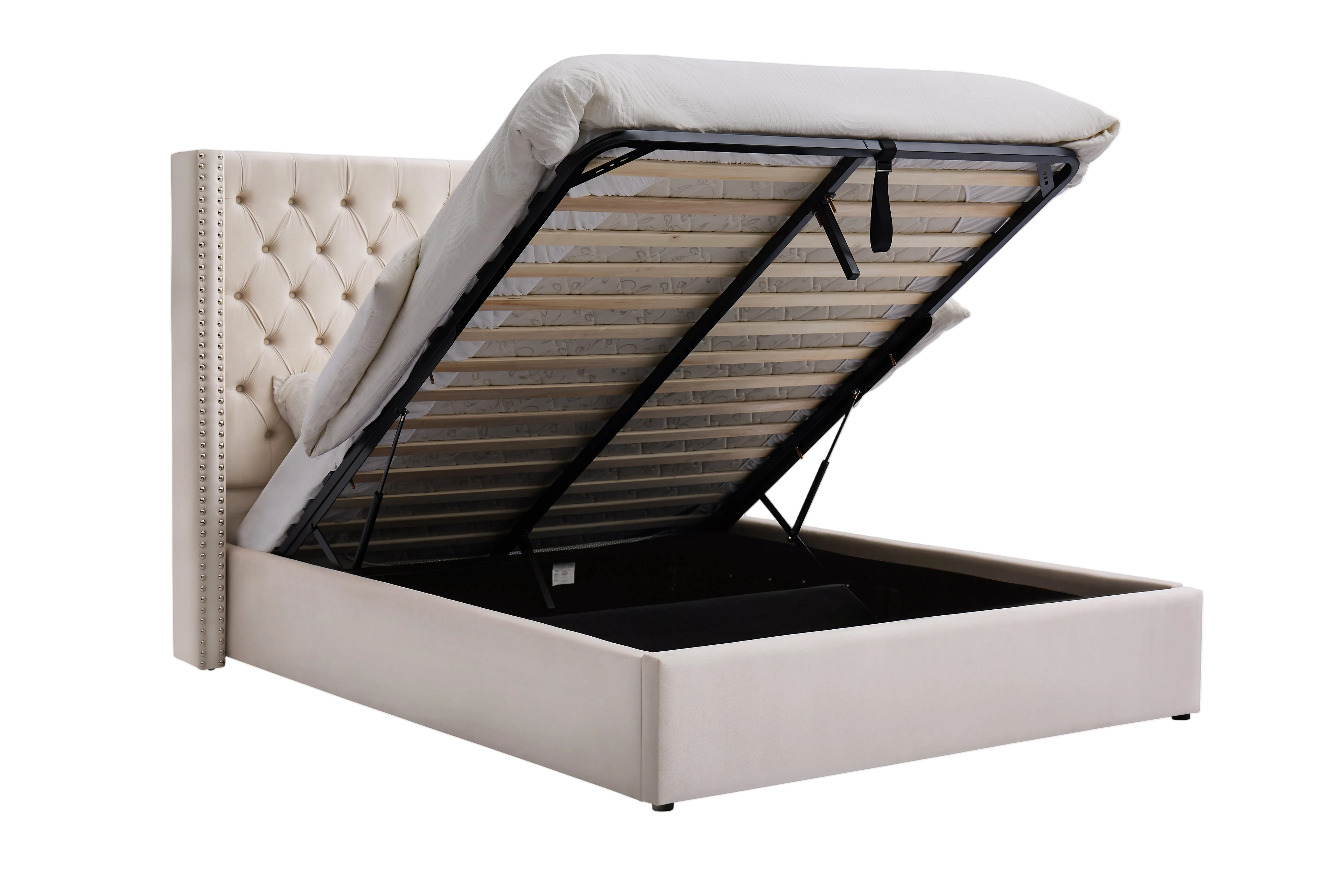 Cleo Fabric Gas-Lift Storage Bed, Cream