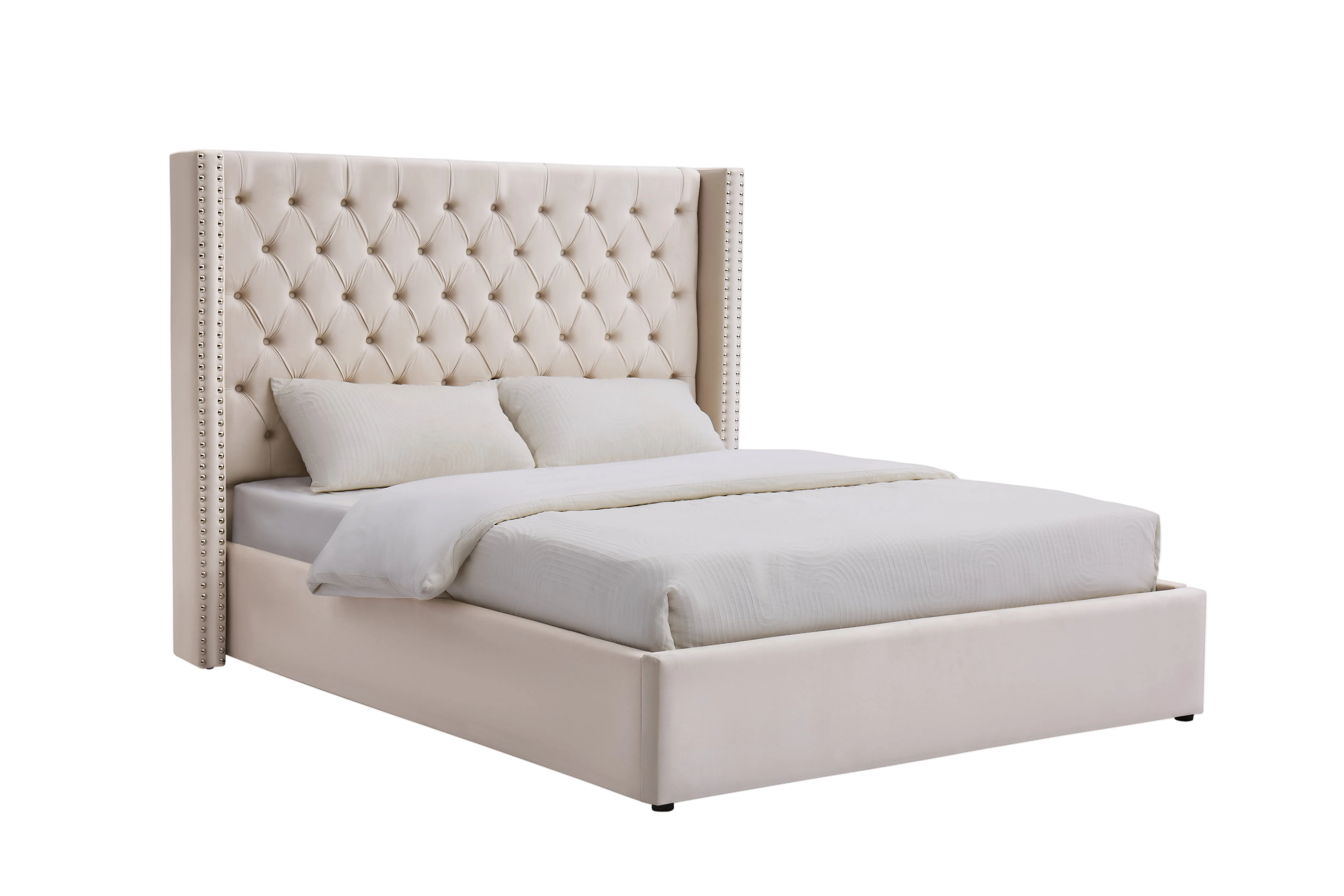 Cleo Fabric Gas-Lift Storage Bed, Cream