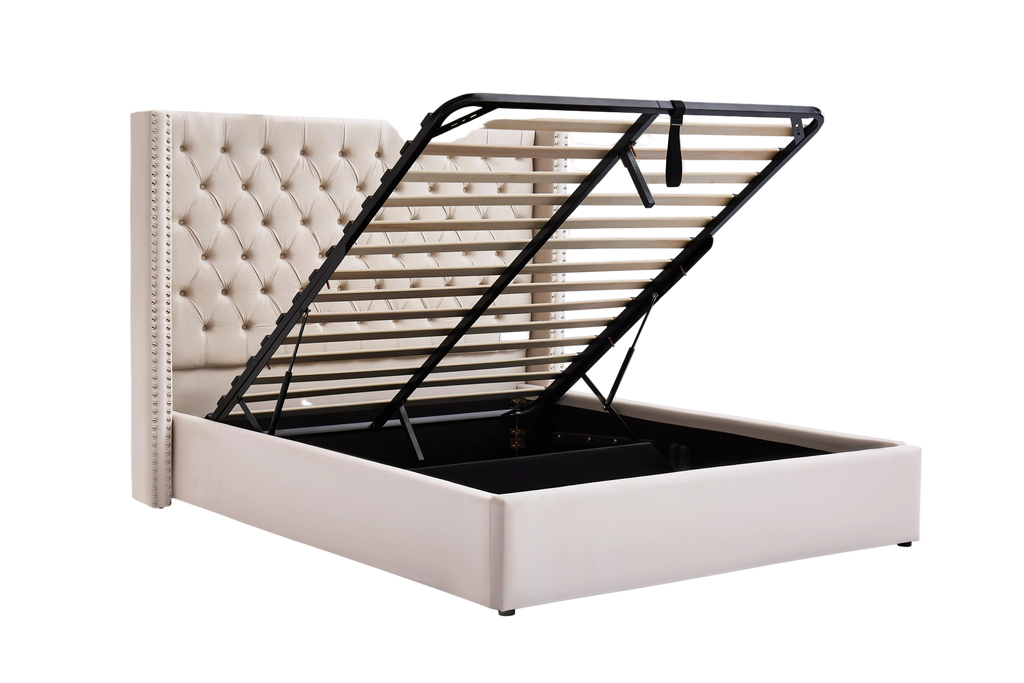 Cleo Fabric Gas-Lift Storage Bed, Cream