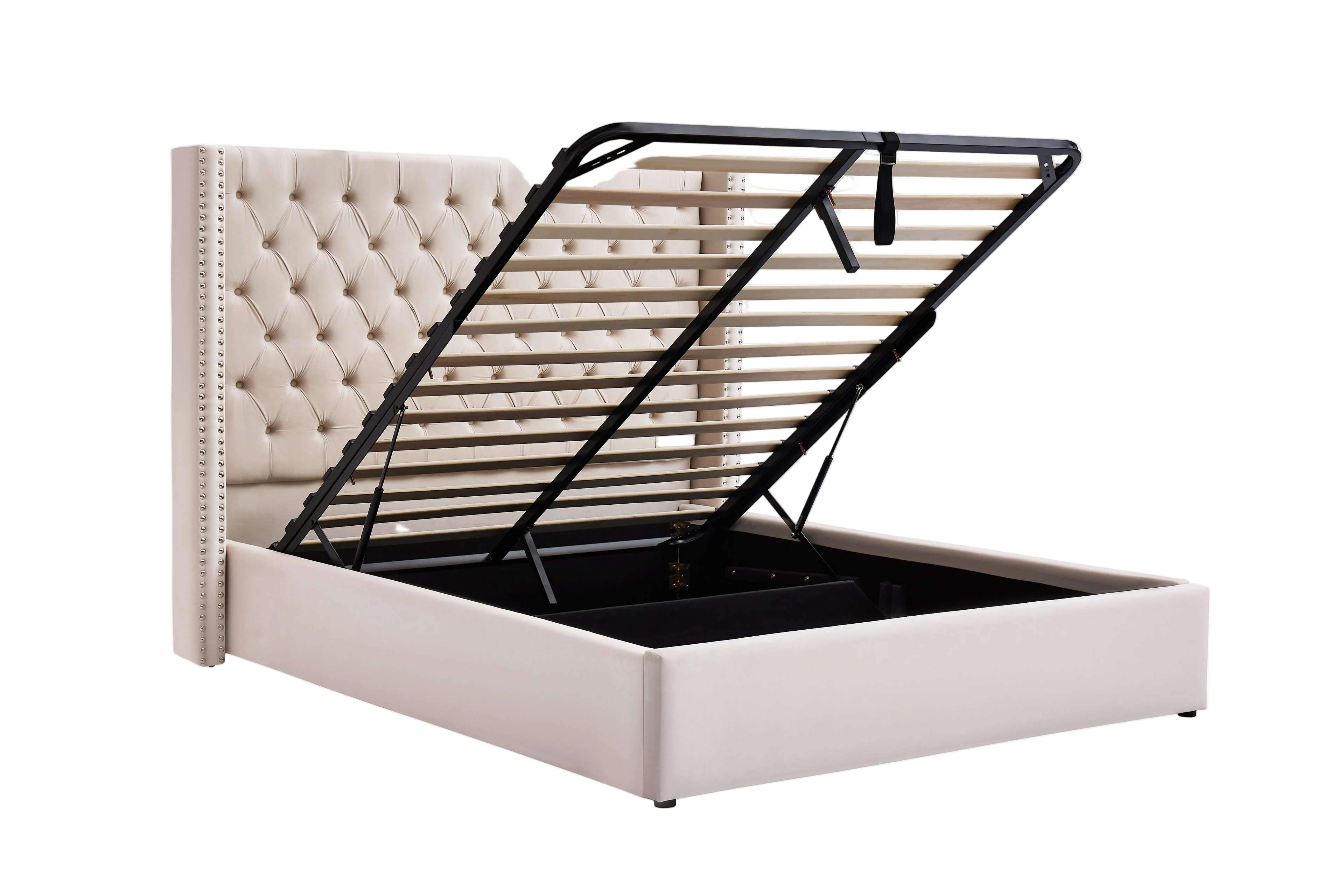 Cleo Fabric Gas-Lift Storage Bed, Cream
