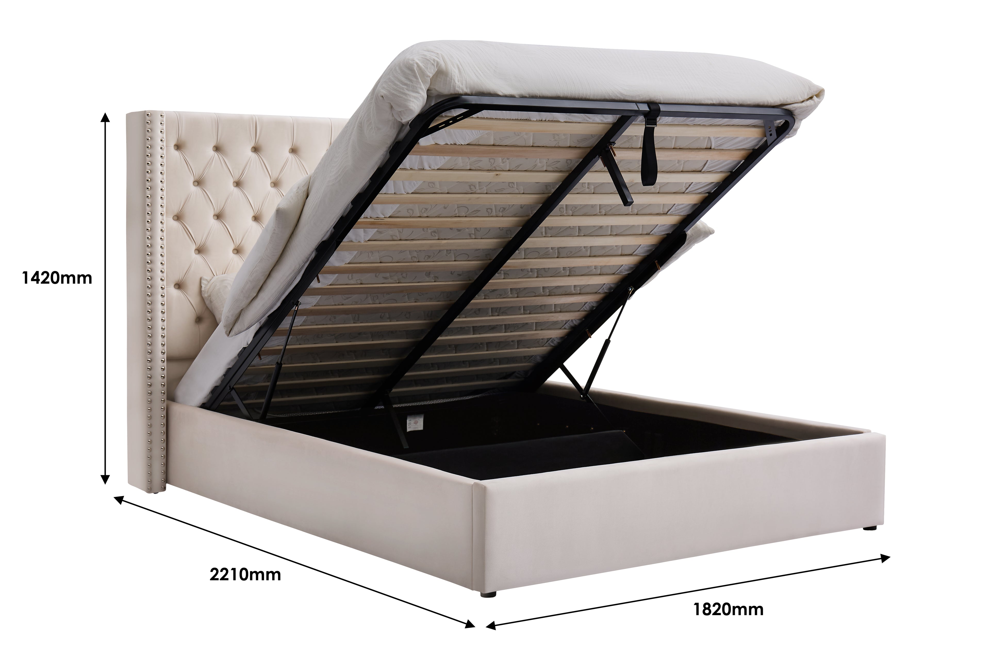 Cleo Fabric Gas-Lift Storage Bed, Cream