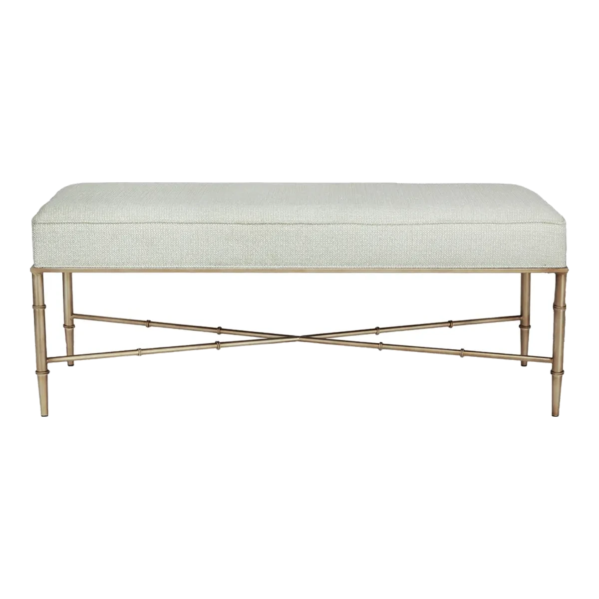 Halcyon Antique Gold Iron Bench Ottoman - Speckle Ecru