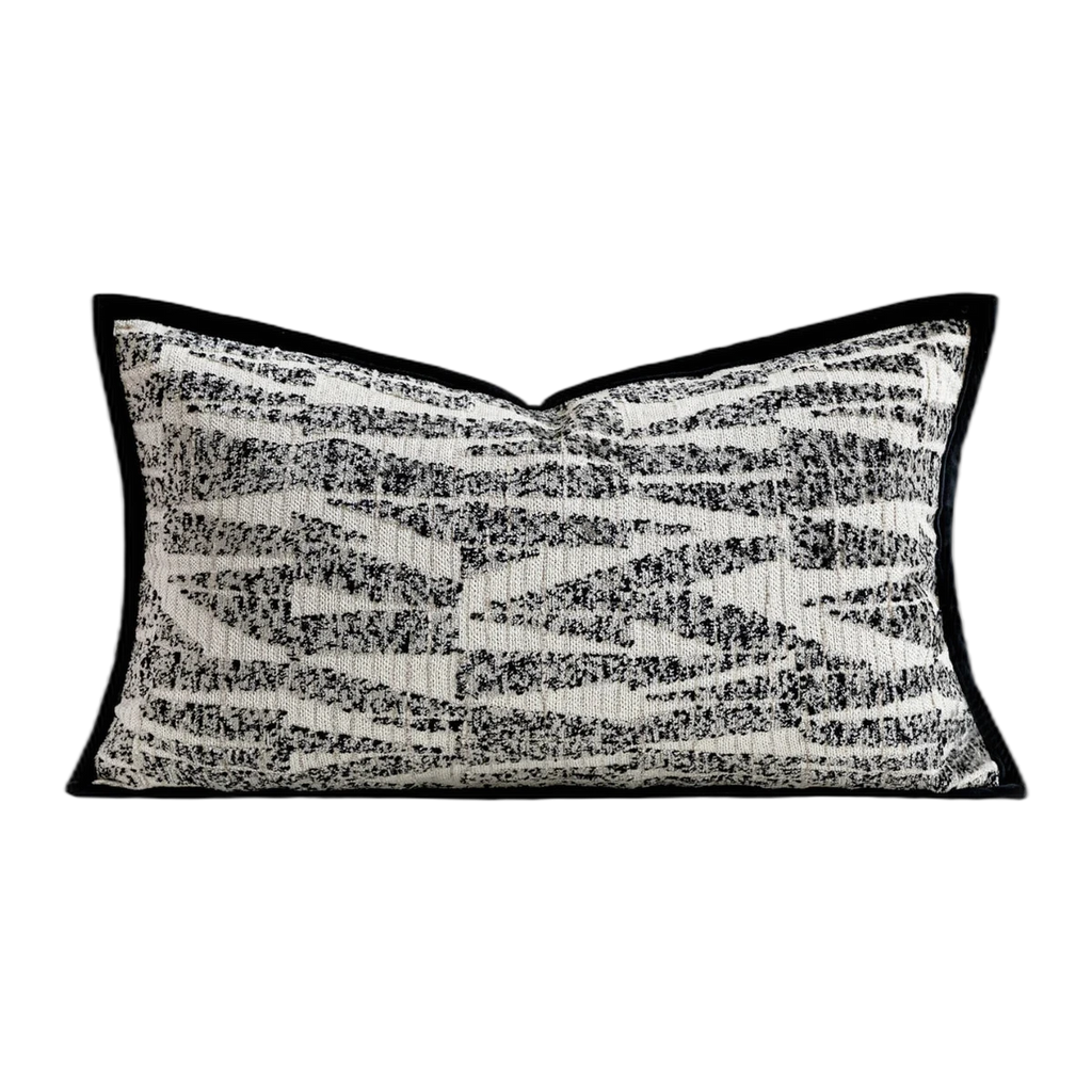 Aiden Herringbone Tweed Lumbar Cushion - Black & White