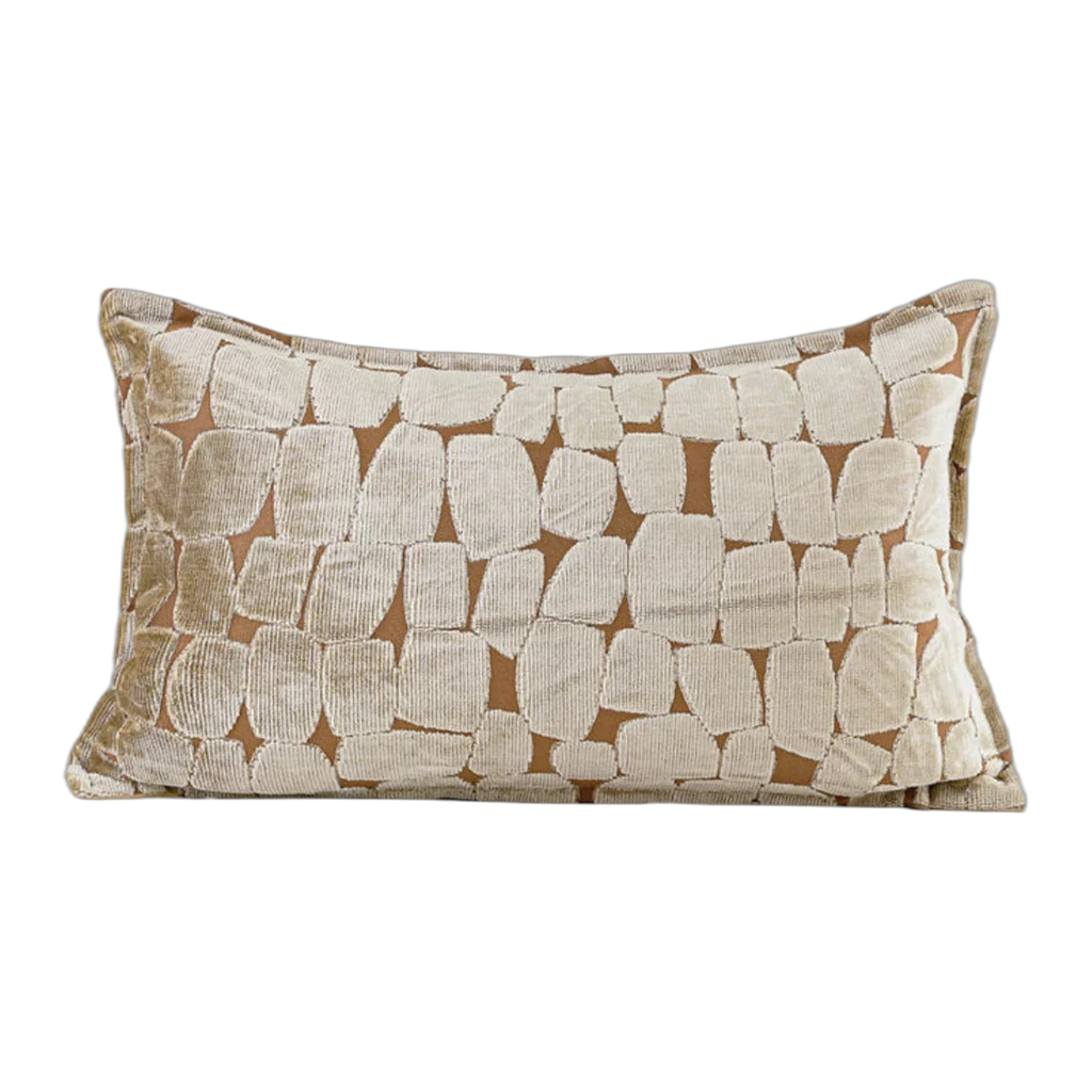 Sofia Embroidered Velvet Lumbar Cushion - Orange-Gold