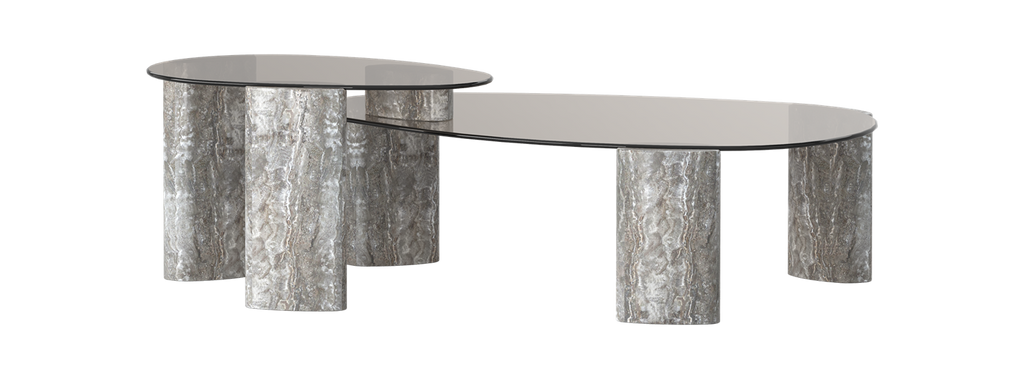 Montpellier Nesting Table - Silver Travertine & Glass