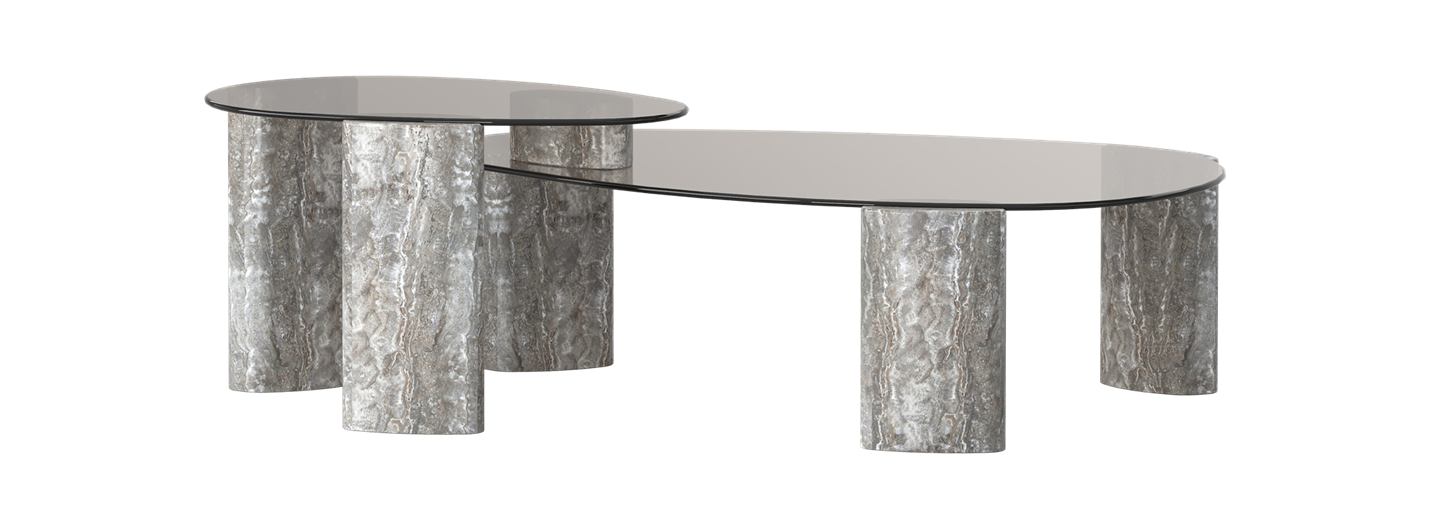 Montpellier Nesting Table - Silver Travertine & Glass