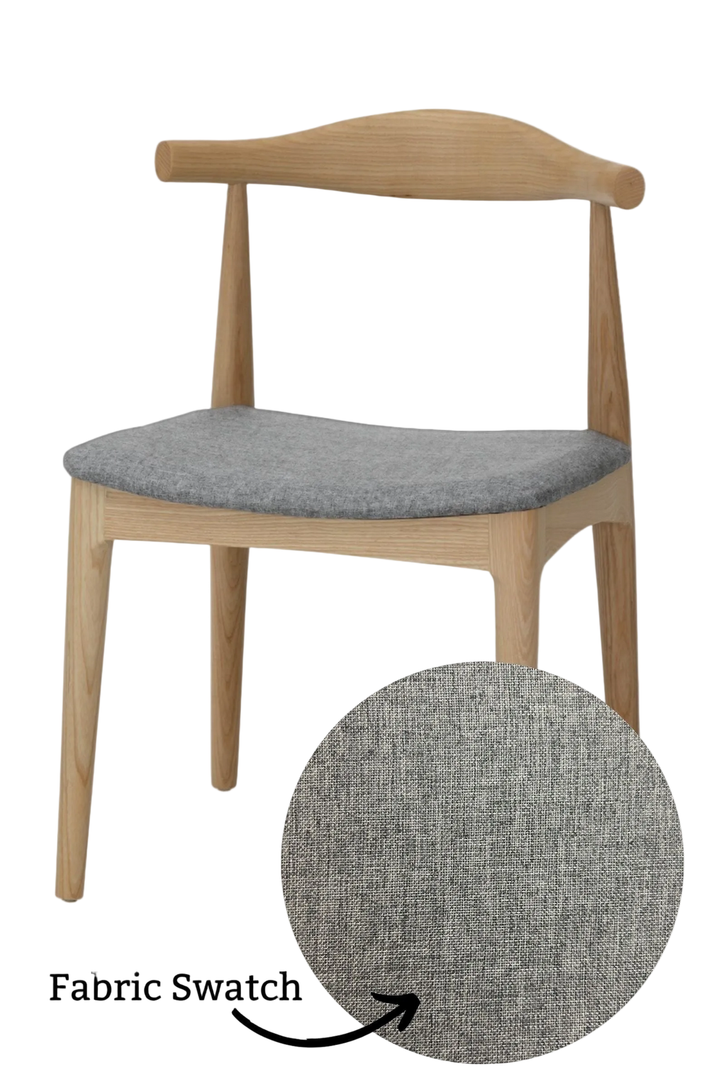 Hans Wegner Elbow Chair CH20 - Natural Ash Grey Fabric Seat