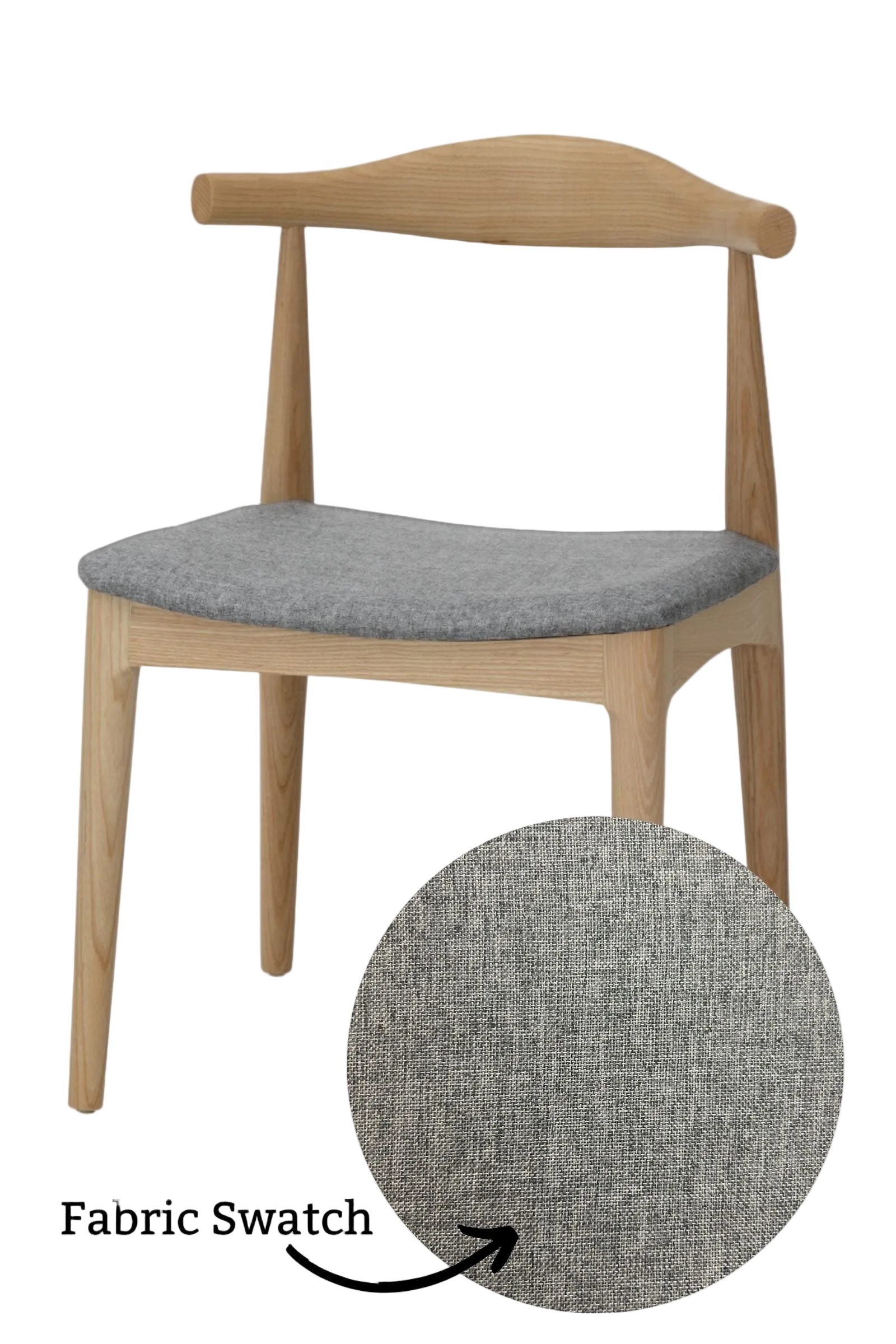 Hans Wegner Elbow Chair CH20 - Natural Ash Grey Fabric Seat
