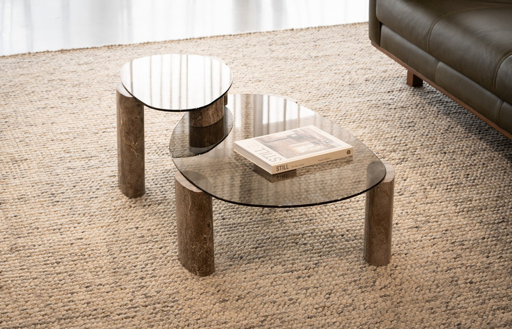 Montpellier Nesting Table - Silver Travertine & Glass