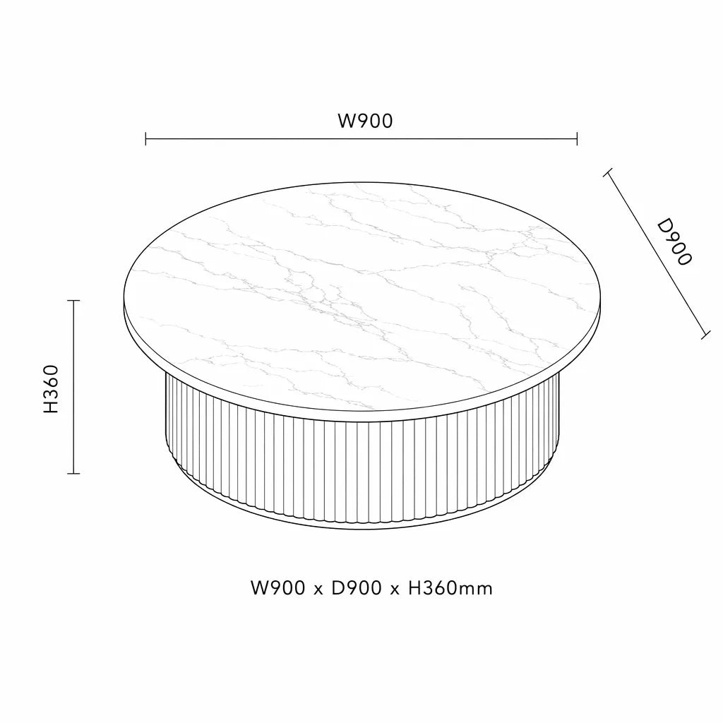 Mia 900 Round Coffee Table - Oak Natural & Marble