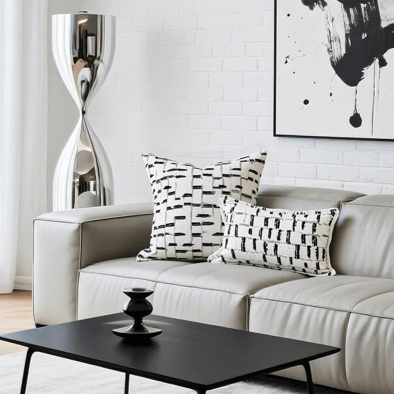 Siena Premium Linen Cushion - Black & White