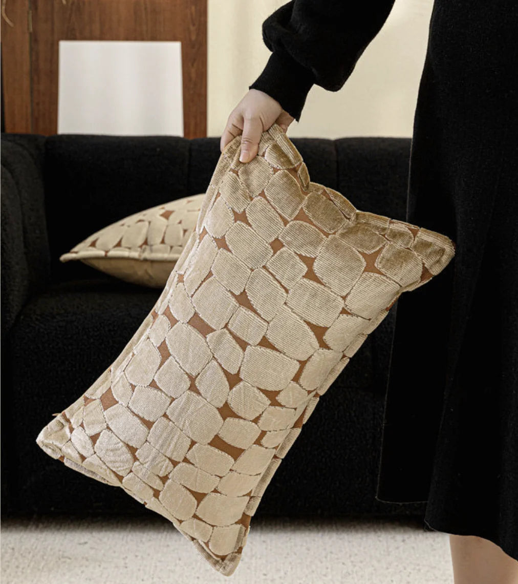 Sofia Embroidered Velvet Lumbar Cushion - Orange-Gold