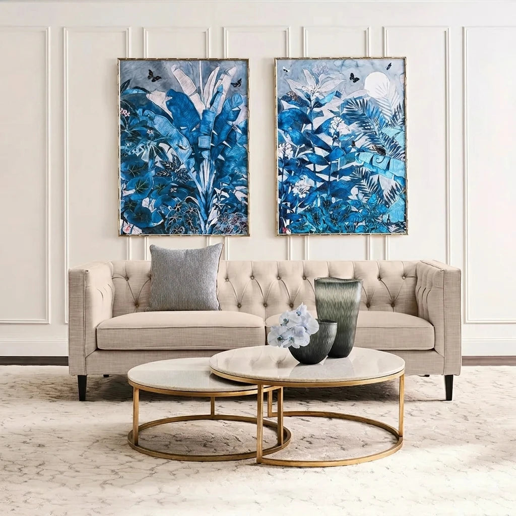 Tuxedo 3 Seater Tufted Sofa - Fawn Linen