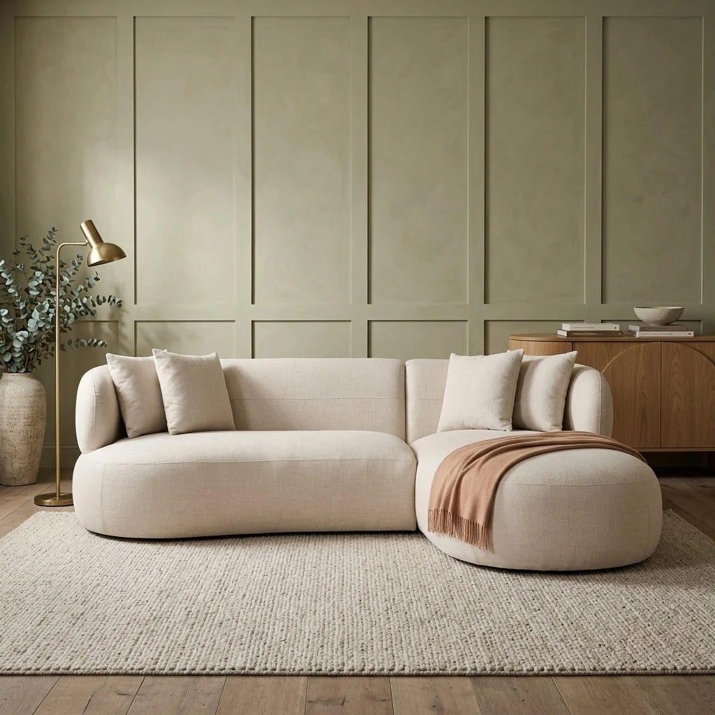 Sofa w Right Chaise - Natural Chenille