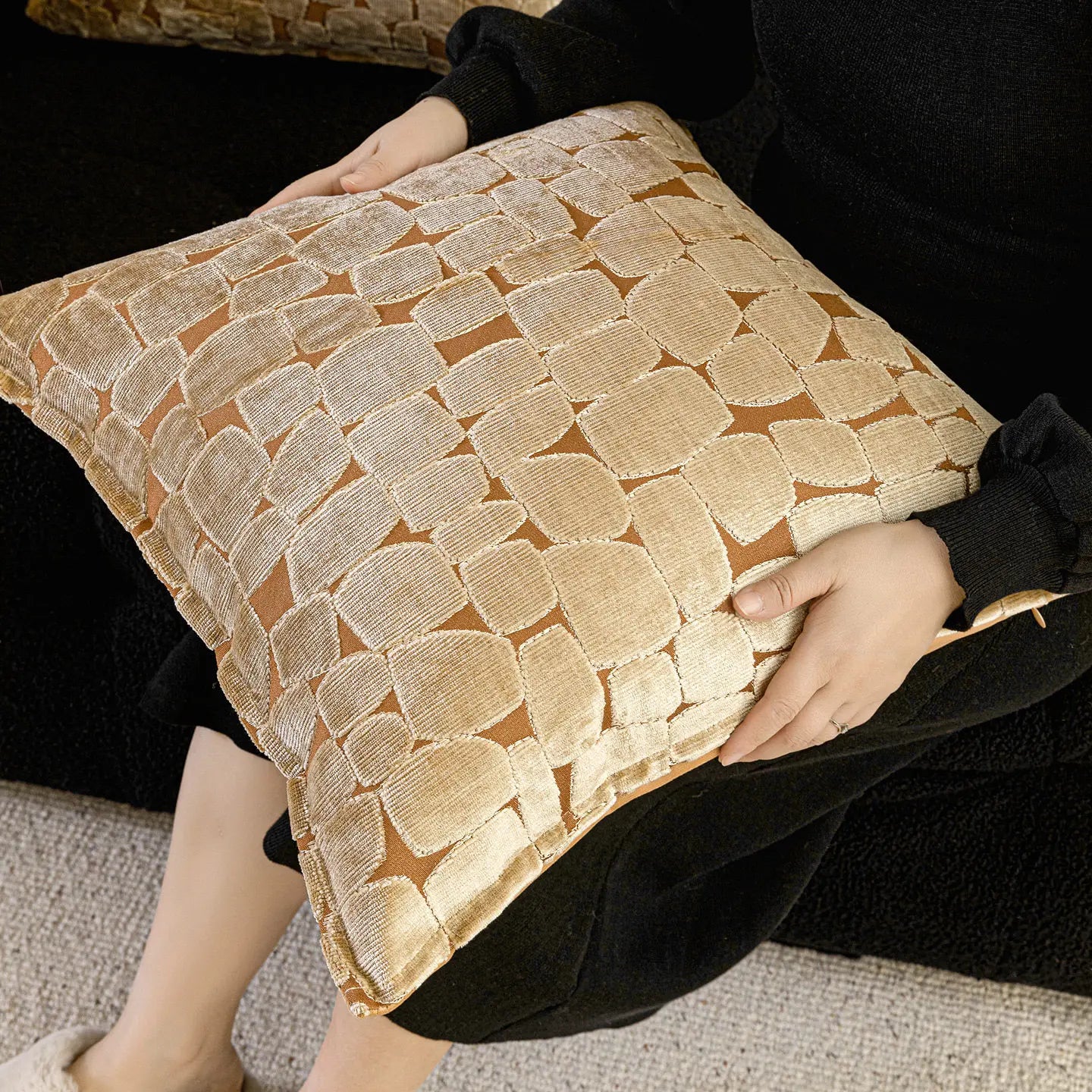 Sofia Embroidered Velvet Cushion - Orange-Gold