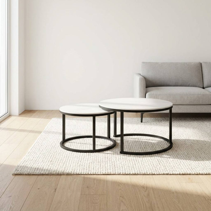 Tesla Matte Sintered Stone Nesting Coffee Tables - White & Black