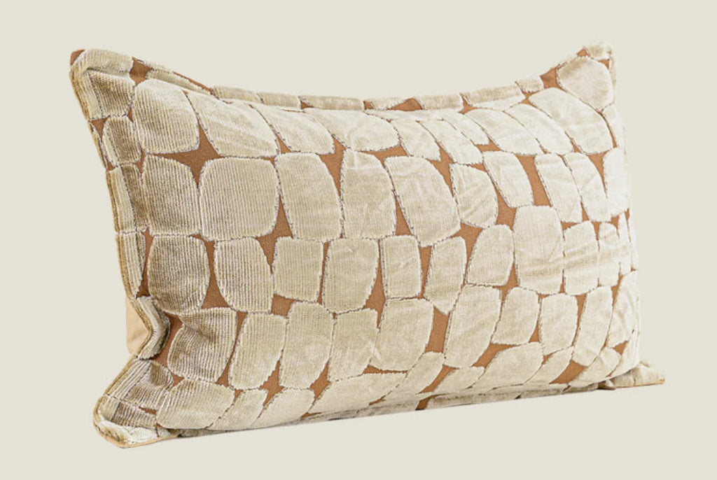 Sofia Embroidered Velvet Lumbar Cushion - Orange-Gold