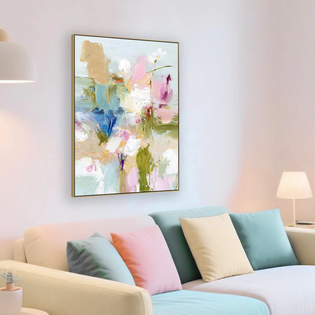 90 x 120cm Framed Canvas - Light Natural