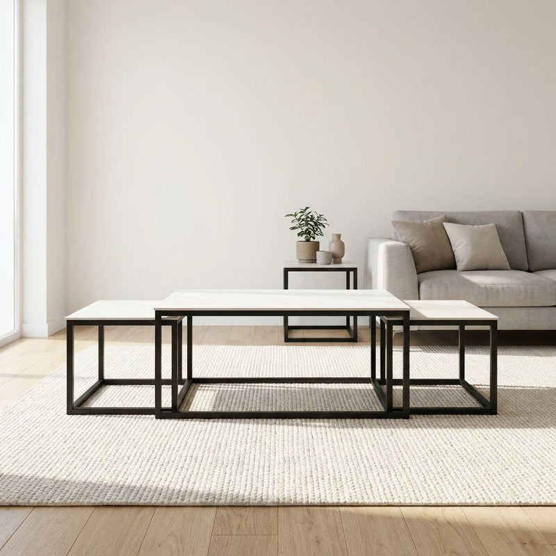 Riva Gloss Sintered Stone Coffee Table Set – 3 Piece
