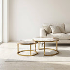 Pandora Sintered Stone Nesting Coffee Tables – Gold Legs