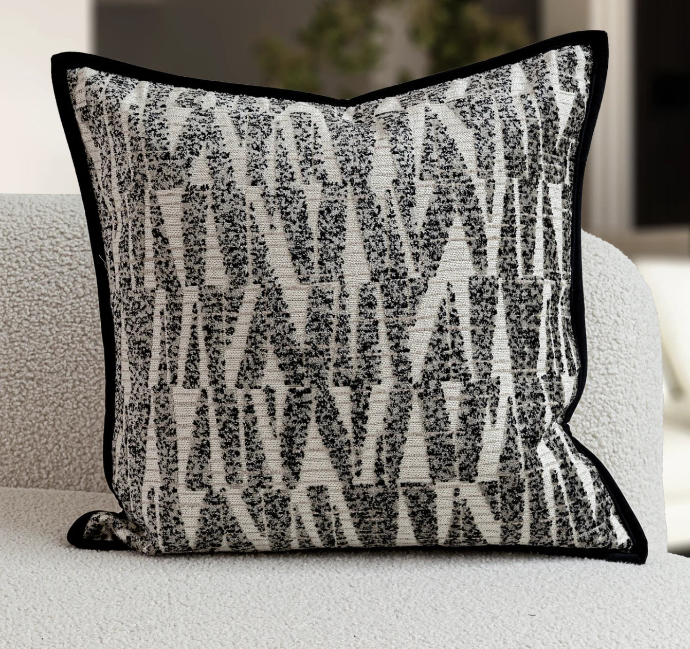 Aiden Herringbone Tweed Cushion - Black & White