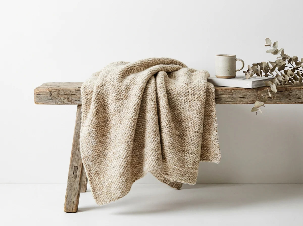 Oatmeal Wool Throw Blanket