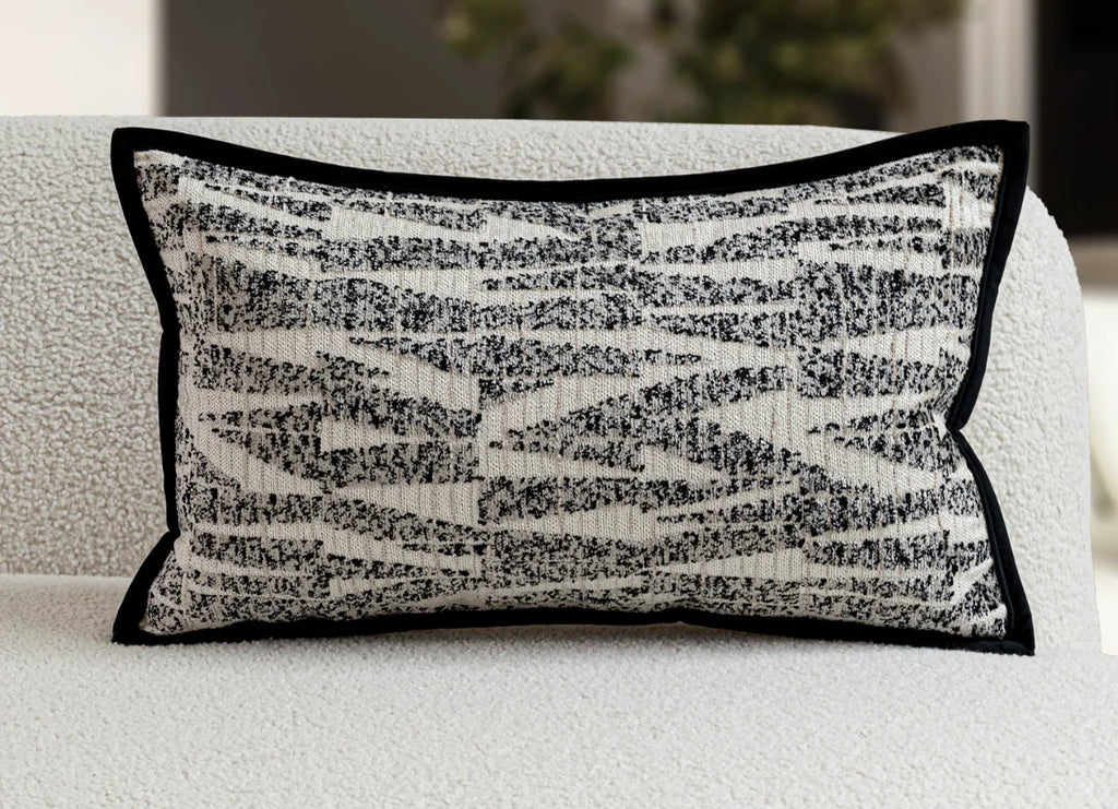 Aiden Herringbone Tweed Lumbar Cushion - Black & White